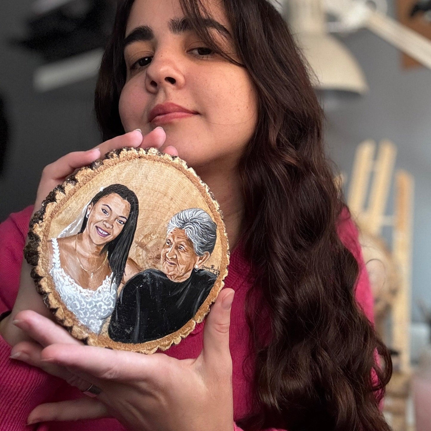Rodaja Madera con Retrato pintado - WoodDany