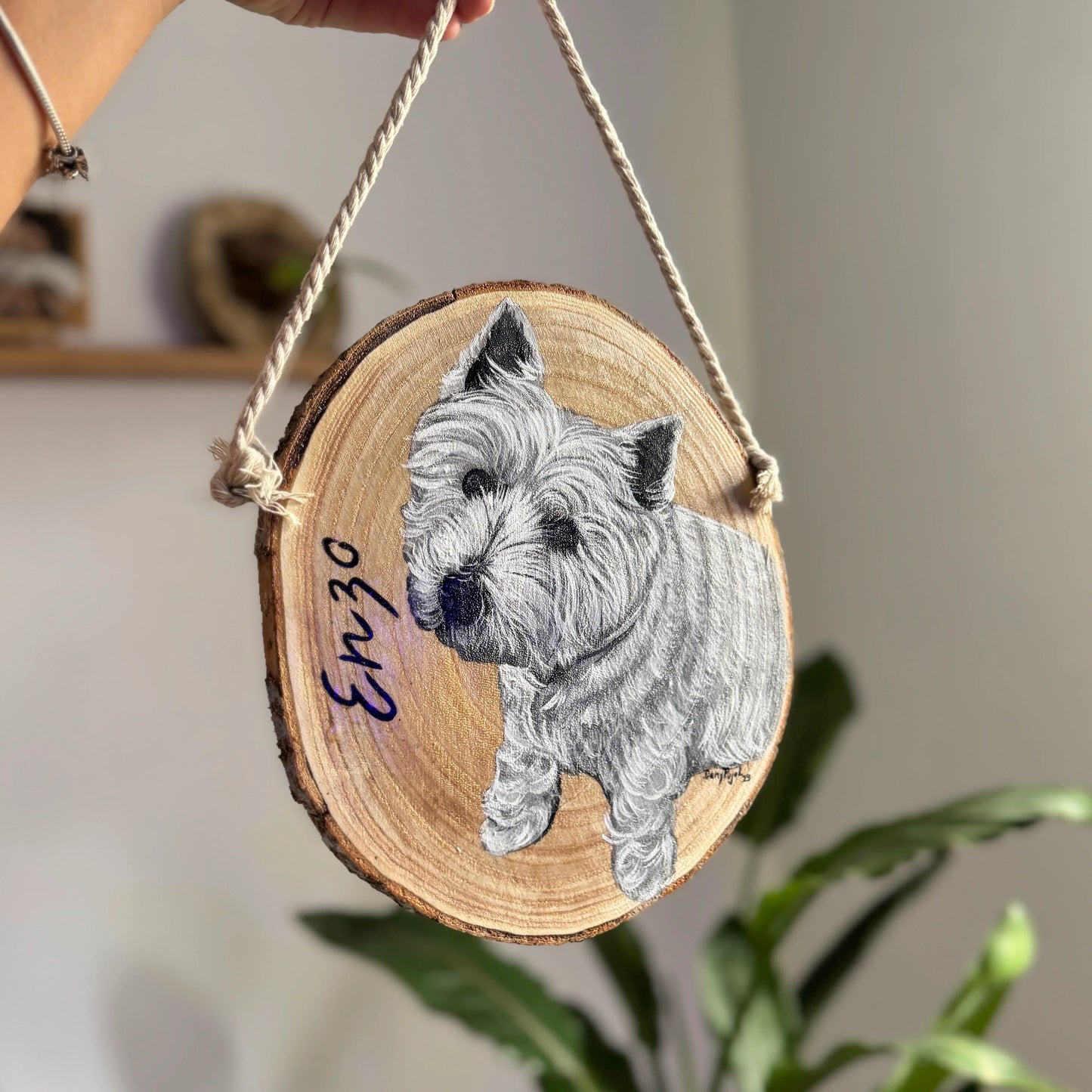 Rodaja Madera con Retrato Mascota pintado - WoodDany