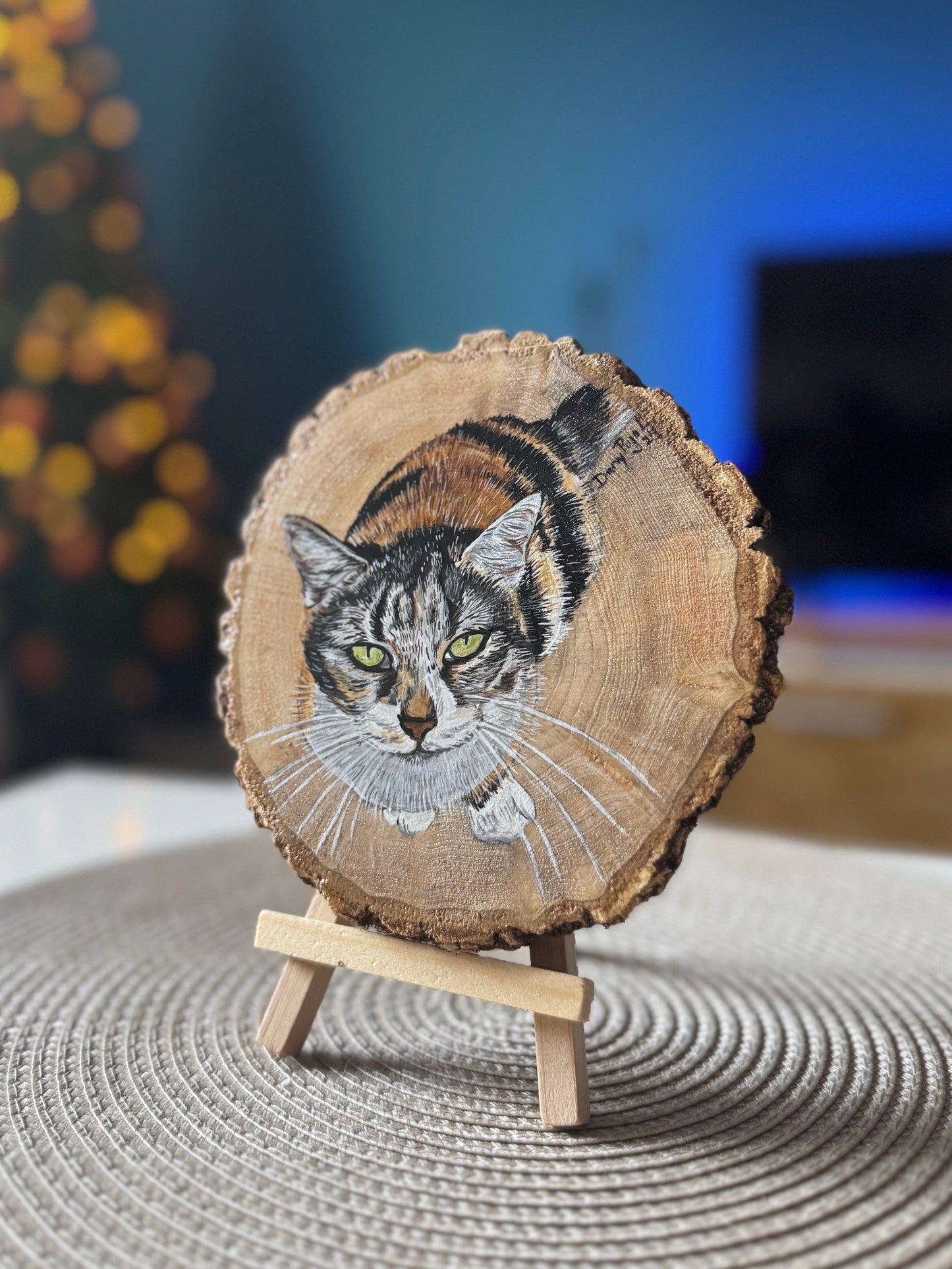 Rodaja Madera con Retrato Mascota pintado