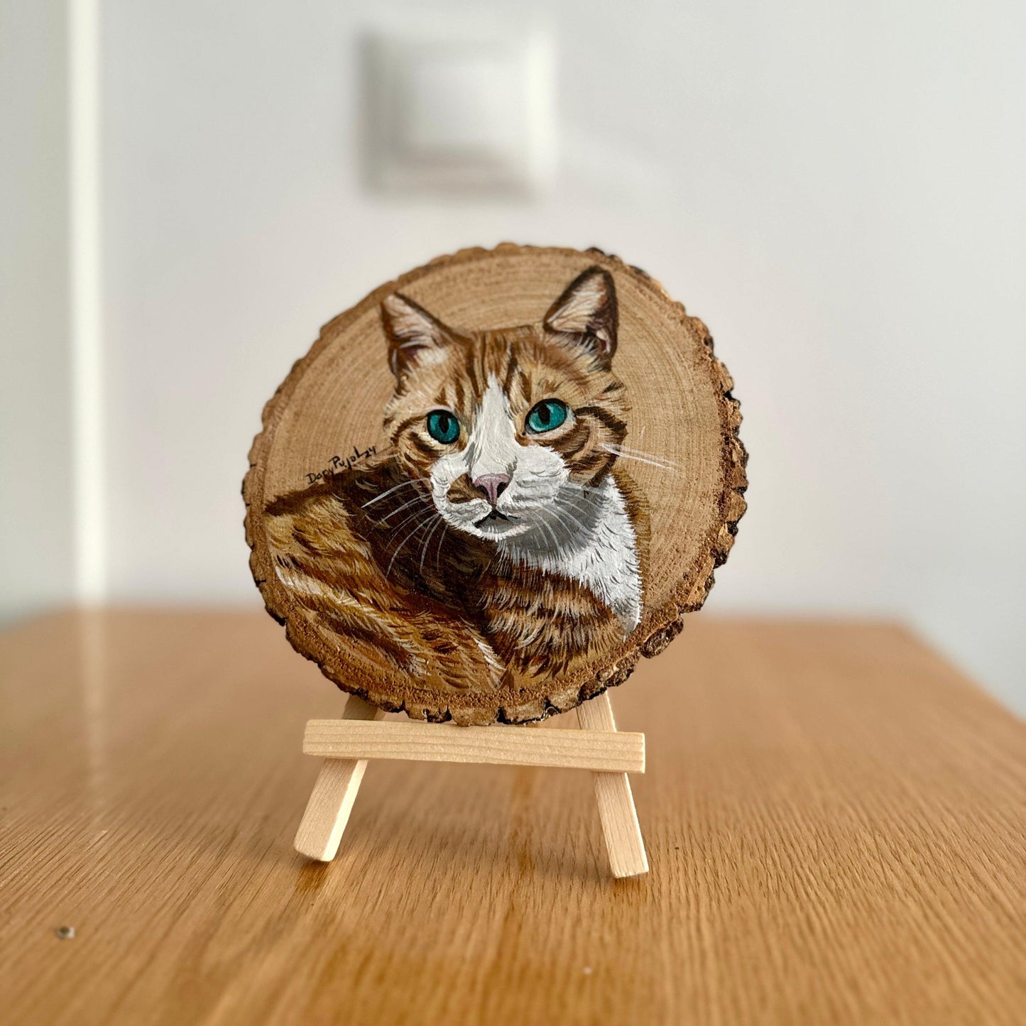 Retrato Mascota pintado en Rodaja Madera