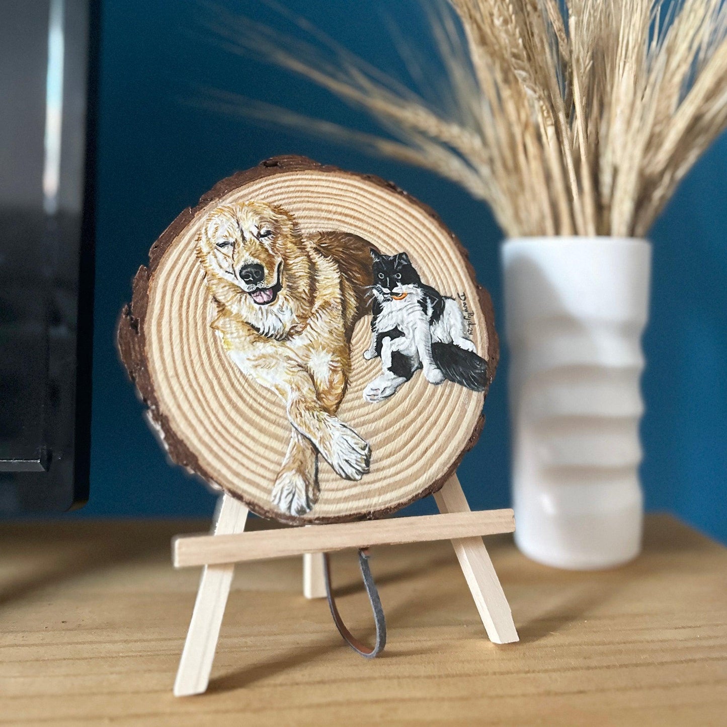 Rodaja Madera con Retrato Mascota pintado - WoodDany