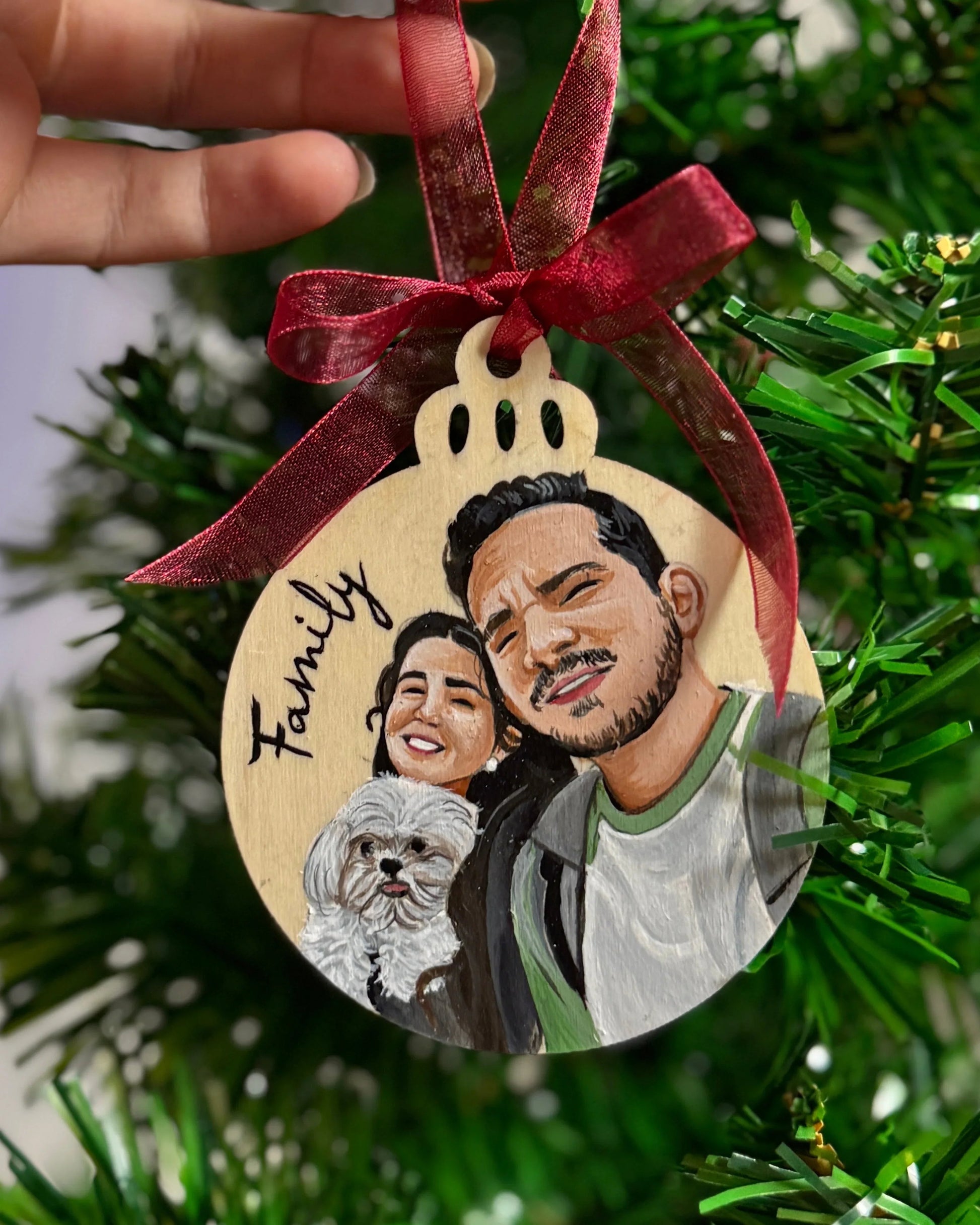 Bola navidad personalizada de pintada a mano foto familiar por wooddany