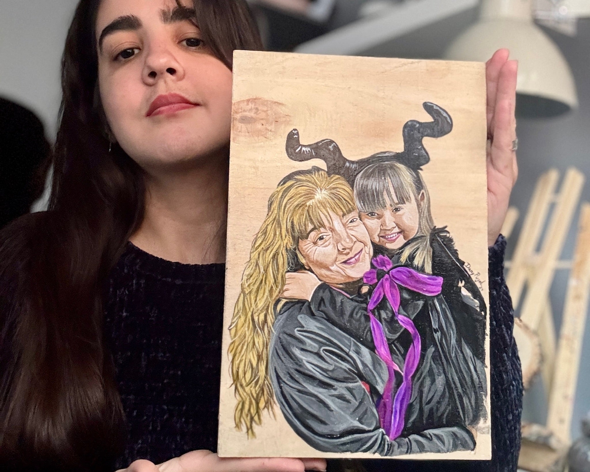 Rodaja Madera Retrato pintado- WoodDany