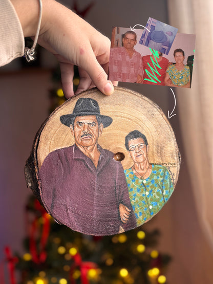 Retrato personalizado pintado sobre Rodaja Madera