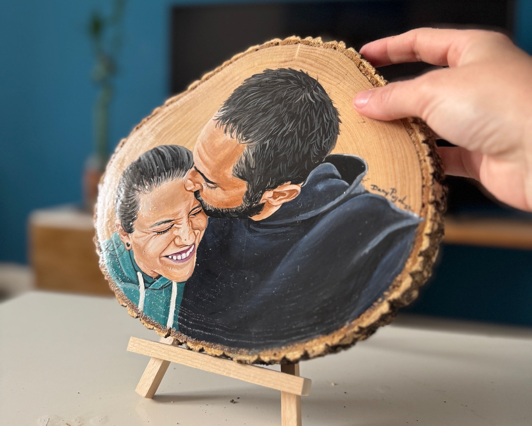  Rodaja Madera Retrato pintado- WoodDany