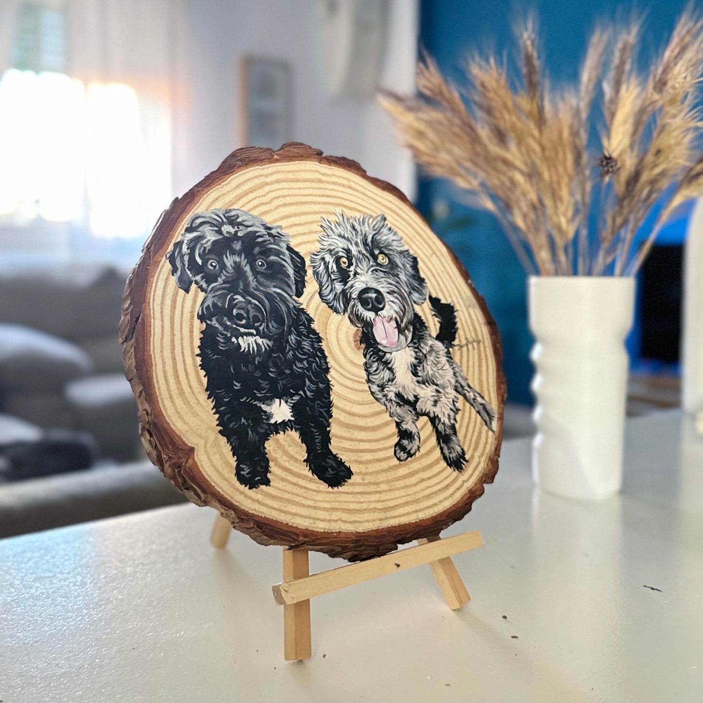 Foto mascota pintado en Rodaja de Madera