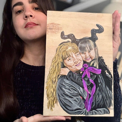 Retrato Pintado en Lienzo de Madera