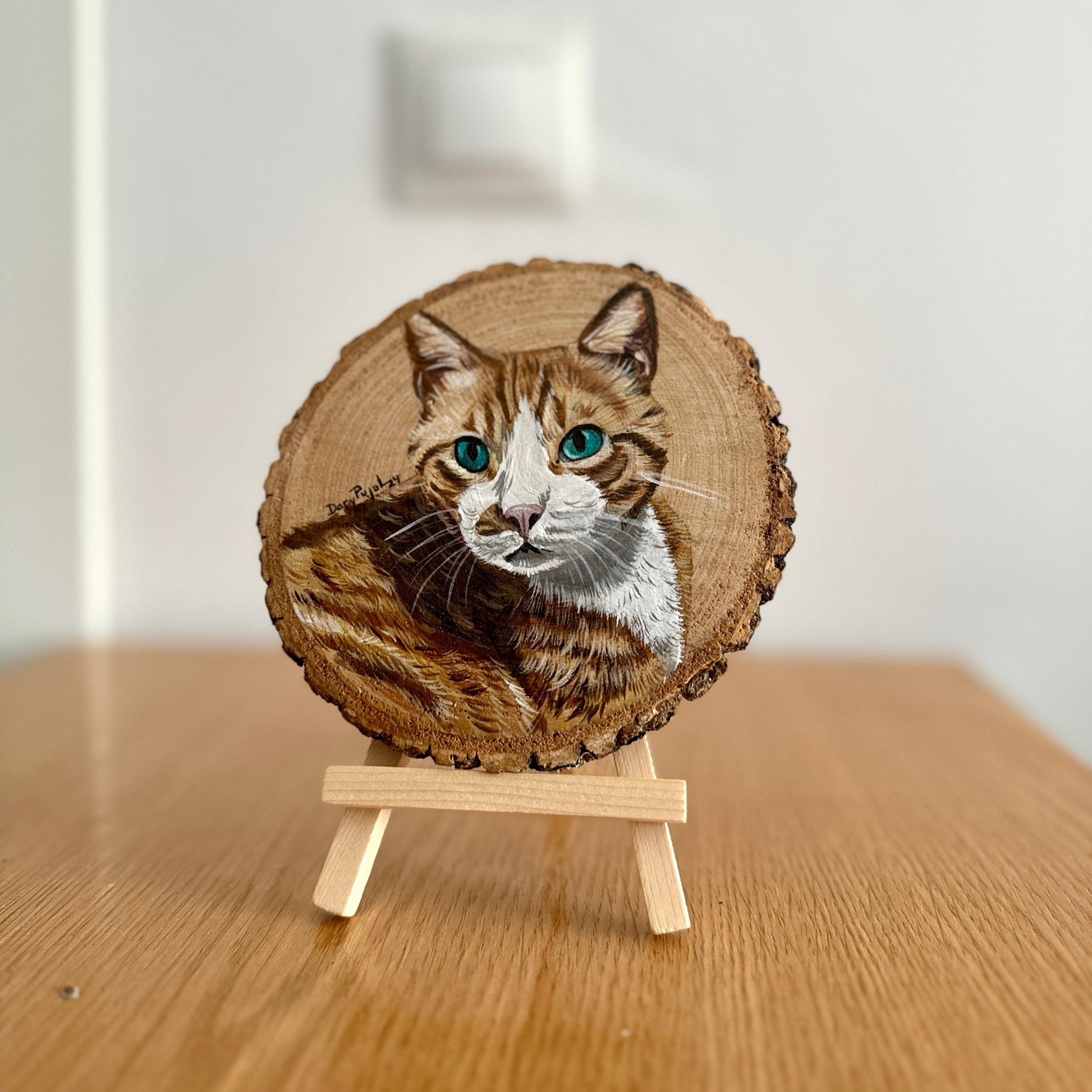 Retrato Mascota pintado en Rodaja Madera