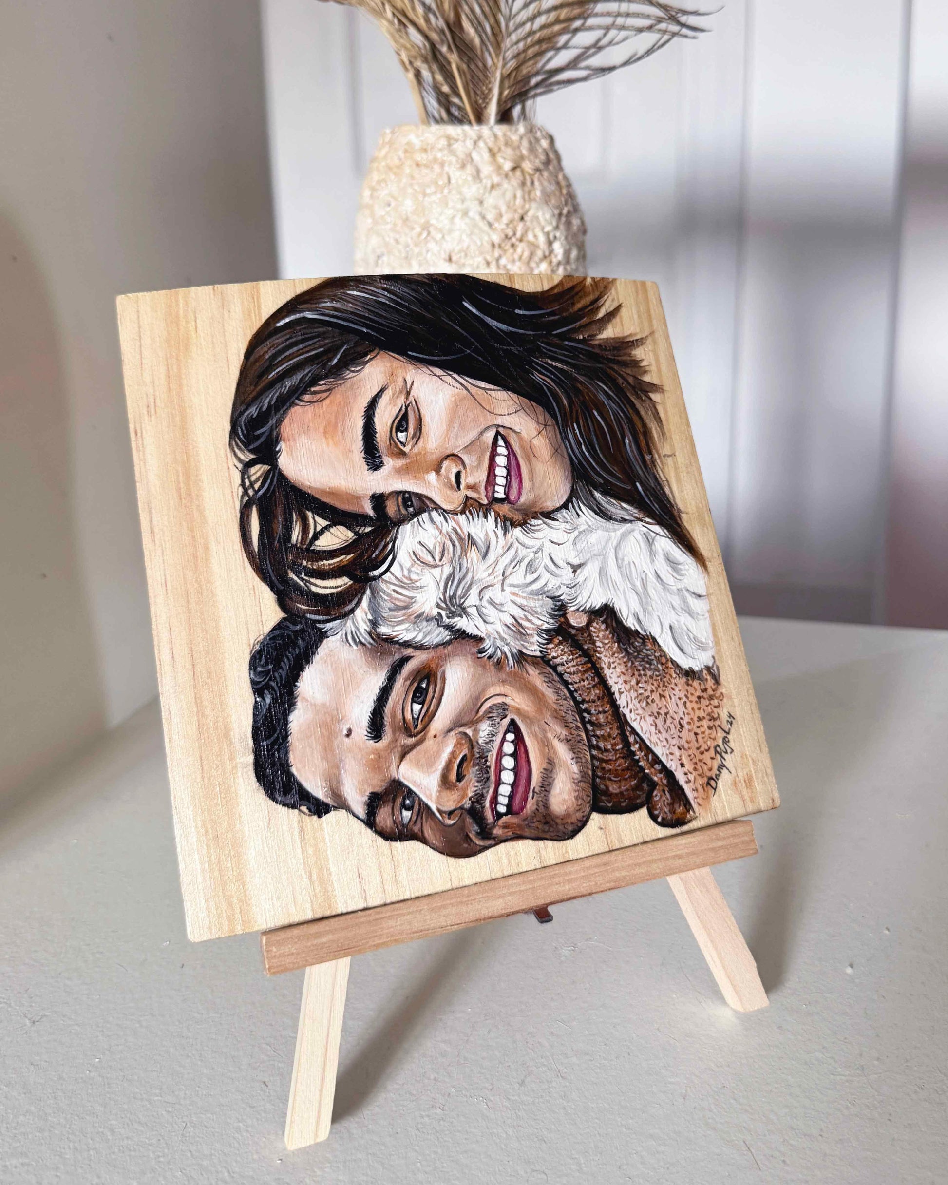 Retrato Personalizado pintado en Tabla de Madera