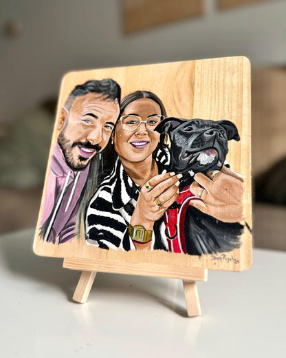 Retrato Personalizado de pareja pintado en Tabla de Madera 