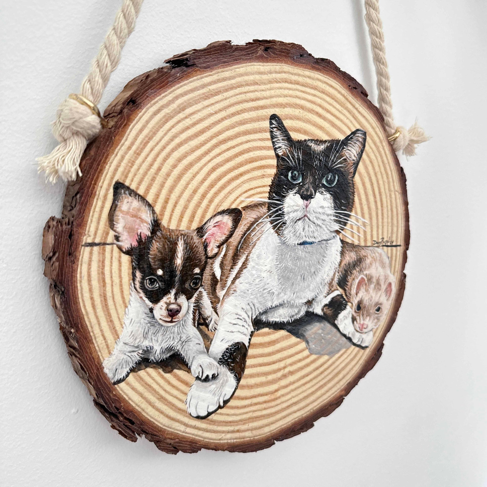 Rodaja Madera con Retrato Mascota pintado - WoodDany