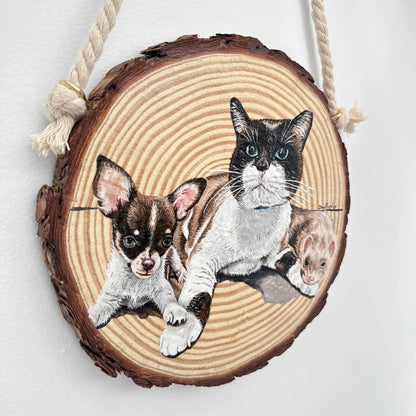 Rodaja Madera con Retrato Mascota pintado - WoodDany