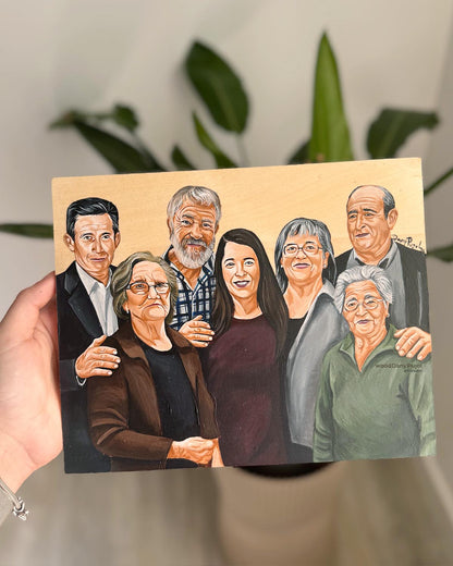 Lienzo de madera con retrato pintado a mano componiendo varias fotos, WoodDany