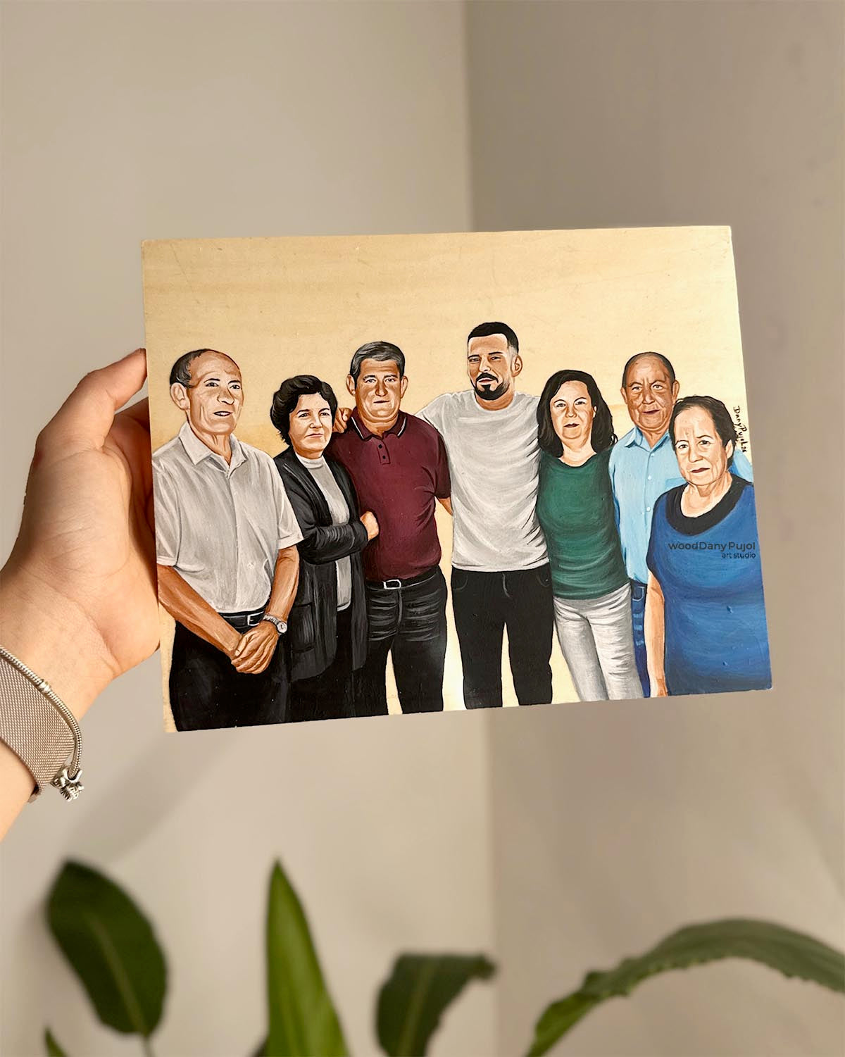 Composición de varias fotos en retrato pintado a mano sobre lienzo de madera, WoodDany