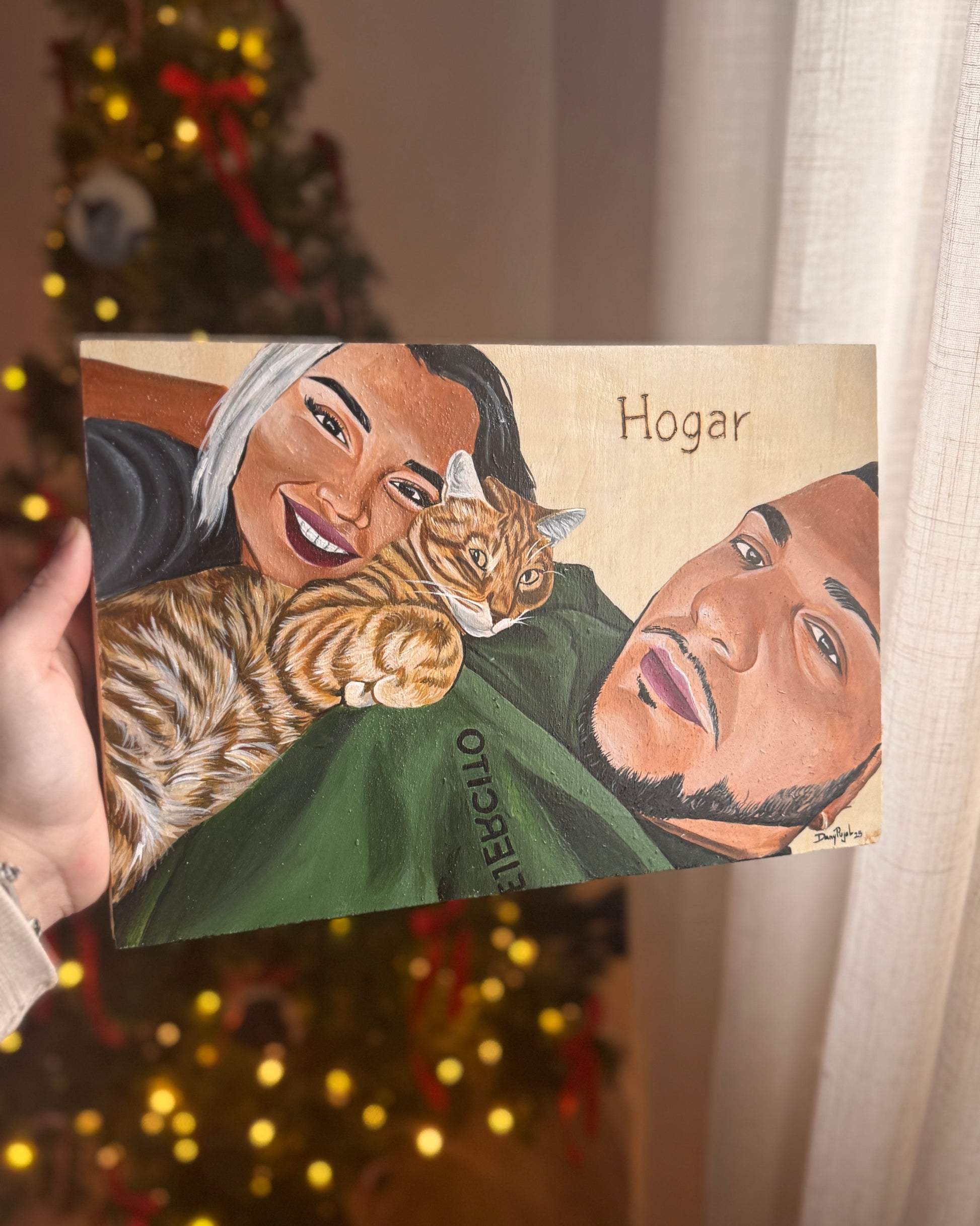 retrato familiar pintado a mano sobre lienzo de madera por Dany Pujol