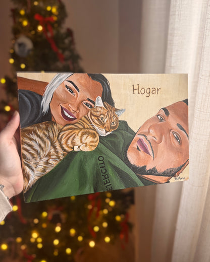 retrato familiar pintado a mano sobre lienzo de madera por Dany Pujol