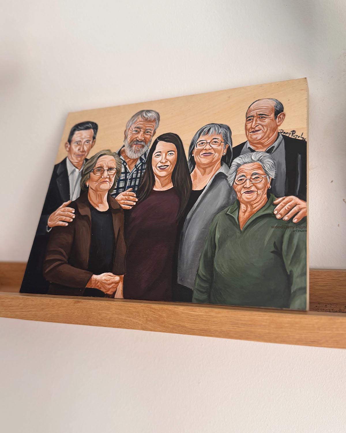 Retrato familiar pintado a mano sobre lienzo de madera natural, WoodDany