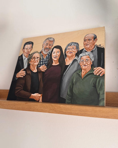 Retrato familiar pintado a mano sobre lienzo de madera natural, WoodDany