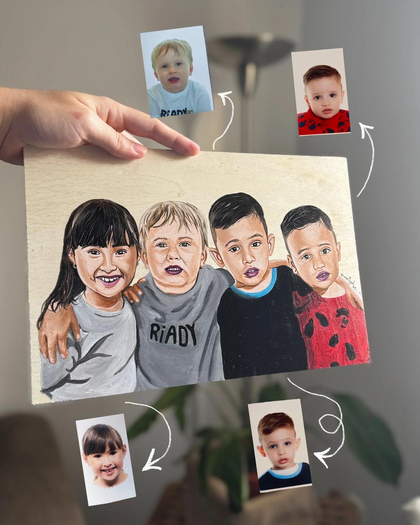 Retrato Pintado en Lienzo de Madera